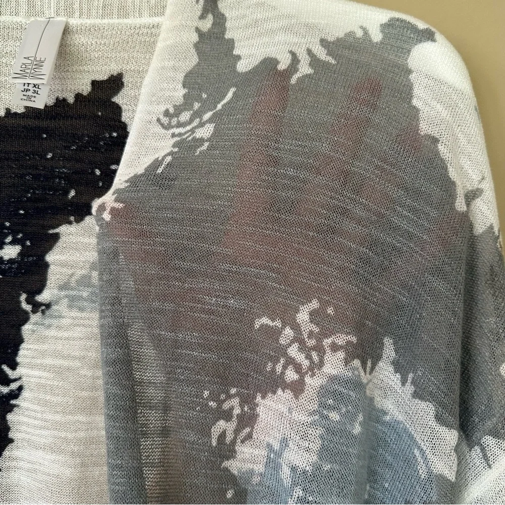 Marla Wynn Kimono Cardigan Women XL Lagenlook Duster Beachy Nautical Blue White